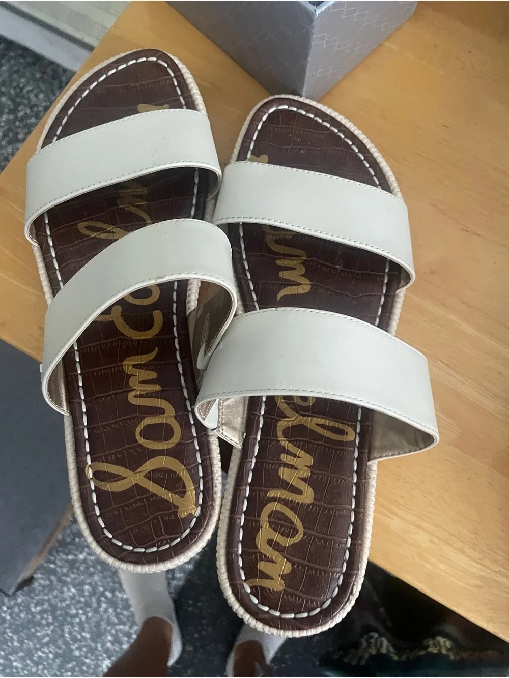 Sam Edelman Leather Cream Double-Strap Slide Sandals, 8.5